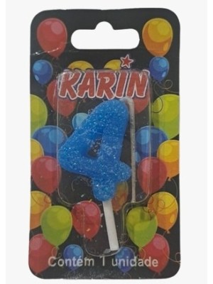 VELA DE ANIVERSARIO N.4 AZUL C/ GLITTER UN. KARIN