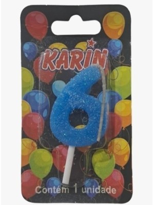 VELA DE ANIVERSARIO N.6 AZUL C/ GLITTER UN. KARIN