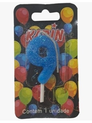 VELA DE ANIVERSARIO N.9 AZUL C/ GLITTER UN. KARIN