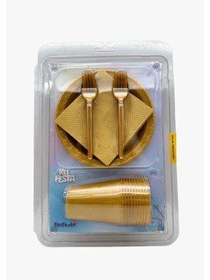 KIT FESTA DESCARTAVEL REDONDO DOURADO C/40PCS UN. FORFEST