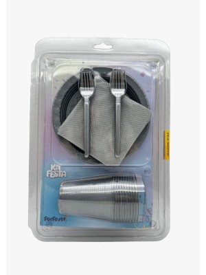 KIT FESTA DESCARTAVEL REDONDO PRATA C/40PCS UN. FORFEST