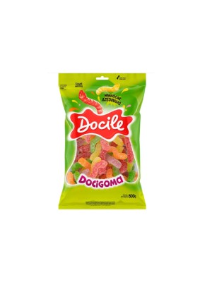 Bala de Goma Minhocas Azedinhas 600g Docigoma Docile – Balas Cítricas Sortidas Açucaradas para Festas, Lembrancinhas e Revenda