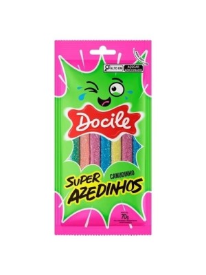 BALA REGALIZ EM FORMATO DE CANUDINHO SUPER AZEDINHOS 70G UN. DOCILE