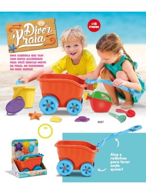 Brinquedo Infantil Carriola De Praia Acessorios Balde Regador Forminhas