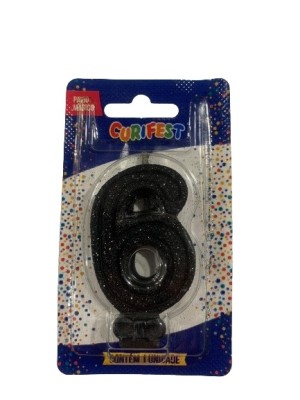 VELA SUPER NUMERO SIMPLES PRETO N 6 - (1736) UN. CURIFEST