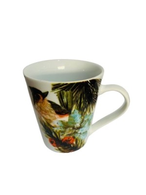 Caneca 290ml Pássaros e Borboletas em Porcelana – Presente Criativo e Decorativo para Dia das Mães, Chá de Cozinha e Aniversário