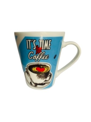 Caneca 290ml de Porcelana Café Faixa Terramada – Caneca Decorada para Café, Chá, Cappuccino e Chocolate Quente, Presente Criativo