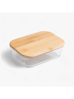 POTE DE VIDRO 1,5L RETANGULAR COM TAMPA ESTILO BAMBU UN. INGA