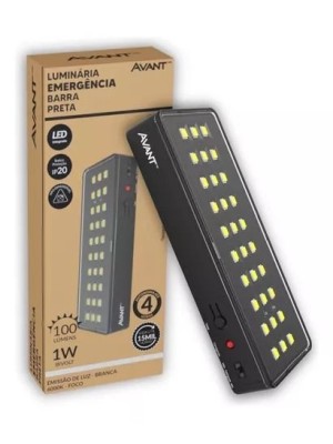 LUMINARIA LED EMERGENCIA BARRA PRETA 100 LUMENS 1W LUZ BRANCA BIVOLT UN.