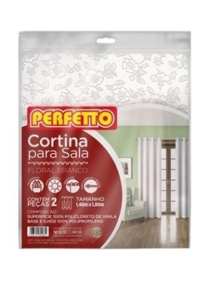 CORTINA SALA PVC FLORAL BRANCO UN.