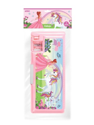 ESTOJO ESCOLAR MULTIFUNCIONAL COM APONTADOR PRINCESA UN.
