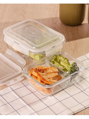 POTE DE VIDRO 630ML HERMETICO RET. TAMPA C/ DIVISORIA UN.