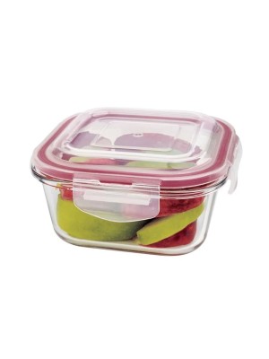 POTE DE VIDRO 520ML HERMETICO QUADRADO VERMELHO UN.