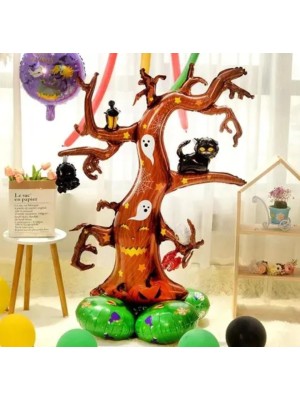 Balão Metalizado Árvore Halloween 99x124cm com Base 73x73cm – Decoração Gigante para Festas, Eventos e Ambientes Temáticos