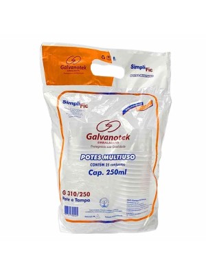 Pote Plástico 250ml Descartável Redondo c/tampa Galvanotek