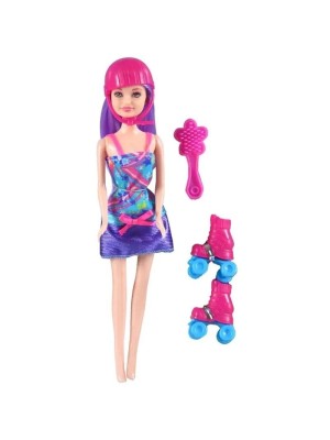 Boneca Patinadora com Roller Com acessorios Capacete e Escova Infantil