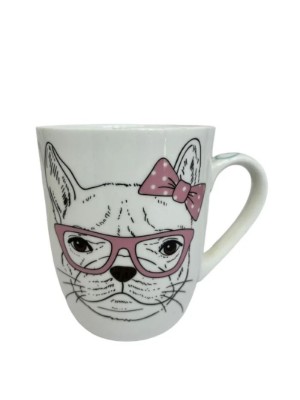 Caneca Branca de Cerâmica Mr & Mrs Bulldog Frânces 400ml 