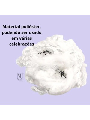 Teia de Aranha com Mini Aranhas 20x30cm – Decoração de Halloween Realista para Paredes, Mesas e Ambientes Temáticos