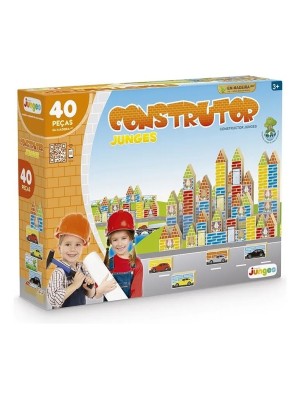 Jogo Construtor Blocos De Montar 40 Peças Em Madeira
