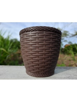 Vaso Rattan Grande Redondo Coffee 35x33cm para Plantas e Decoração