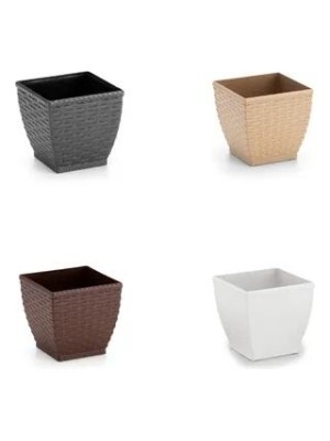 Vaso Cachepô Rattan Quadrado Branco P 19cm – Elegância e Praticidade na Decoração