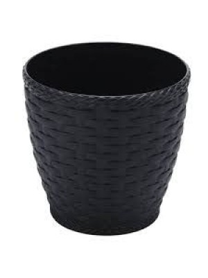 Vaso Rattan Redondo 10L Preto – Decoração Sofisticada para Casa e Jardim
