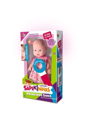 Boneca Sapekinha Primeiros Sons Milk 478 33cm com Som Interativo Infantil Menina Brinquedo Educativo