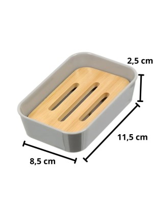 Saboneteira de Plástico com Detalhe em Bambu | Porta Sabonete Barra para Banheiro e Lavabo