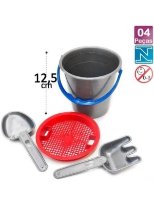Kit Praia Infantil Completo Balde Pequeno c/4 Peças para Brincar na Areia