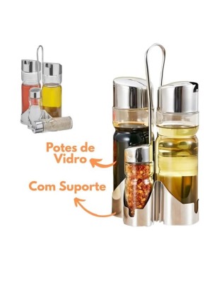 Galheteiro de Vidro com 5 Peças – 2 Frascos 150ml e 3 Frascos 30ml