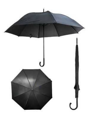 Guarda-Chuva Portaria Preto Cabo Curvado 8 Varetas Duplas Resistente e Elegante para Proteção em Dias de Chuva