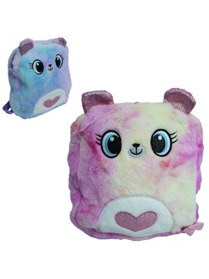 Mochila de Pelúcia Infantil Feminina Ursinho 23,5x28,5x7,5cm Fofa Leve e Confortável para Escola Passeios Viagens e Presentes para Crianças