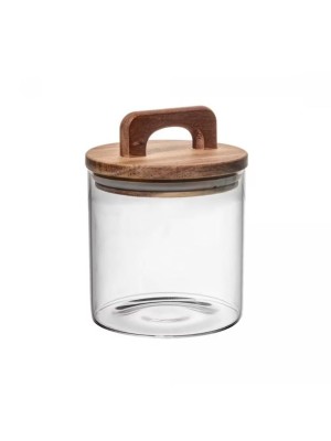 Pote Hermético de Vidro 500ml com Tampa de Bambu – Organização e Conservação