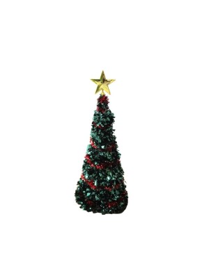 Árvore de Natal Festão Decorativa 26cm com Estrela Ponteira Dourada para Mesa, Escritório e Decoração de Ambientes