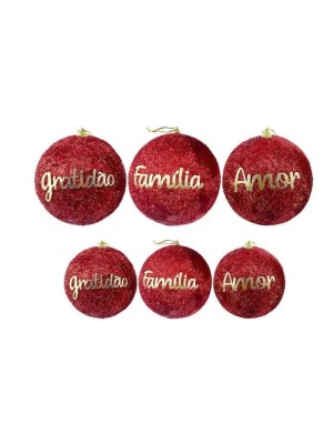 Bola de Natal com Glitter e Palavras 20cm Decorativa para Árvore, Guirlanda e Arranjos