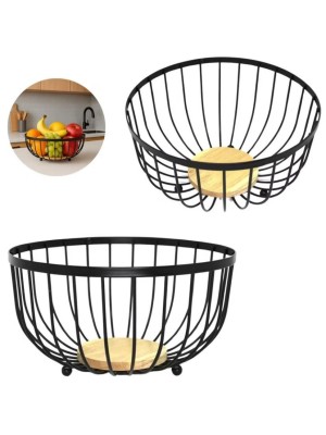 Fruteira de Metal e Madeira 25x25x12,5cm – Elegância e Funcionalidade na Cozinha