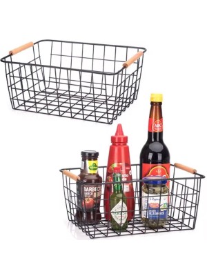 Cesto Organizador Multiuso 31x20x11,5cm – Metal Resistente com Detalhes em Bambu