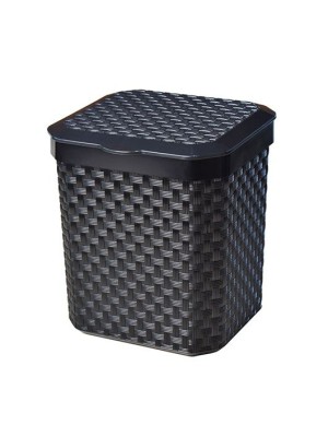 Lixeira de Pia 5 Litros Rattan Preta com Tampa Plástica – Compacta, Elegante, Resistente e Fácil de Limpar