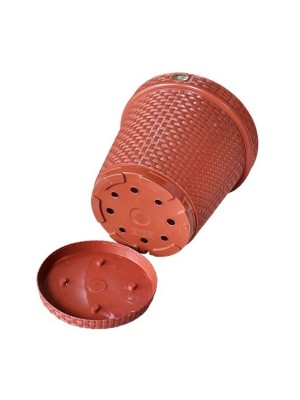 Vaso Redondo Rattan Terracota 10 Litros Plástico Resistente para Plantas, Flores e Hortaliças – Elegante, Leve e Ideal para Áreas Internas e Externas