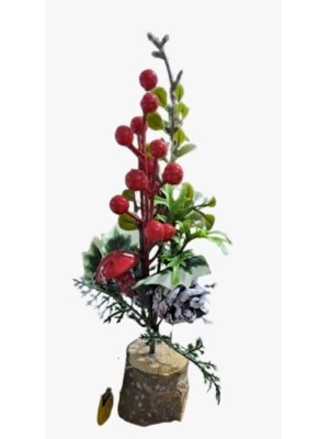 Vaso Tronco de Madeira com Frutífera Artificial 25cm Decoração Rústica para Sala, Varanda, Escritório e Ambientes Internos