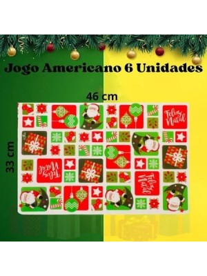 Jogo Americano 12 Peças Natalino 33x46cm Plástico com Descansos de Copo