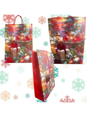 Sacola Natalina Xmas Prints Sortida Estampada 30x42x12cm para Presentes de Natal