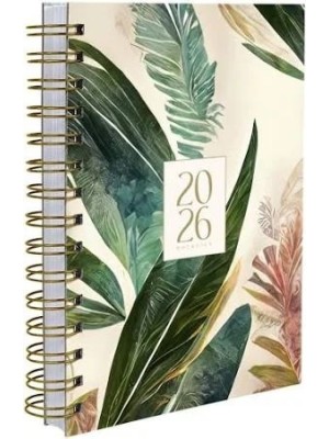 Agenda 2026 Wire-O Folhagem 15x21cm Capa Dura Laminada com Miolo Datado e Planejamento Diário e Mensal Completo