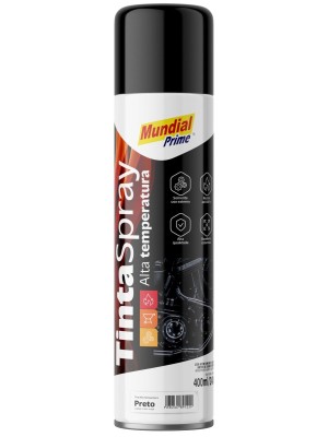 Tinta Spray 400ml Alta Temperatura Preto Fosco Mundial Prime para Motor, Escapamento, Churrasqueira e Peças Metálicas