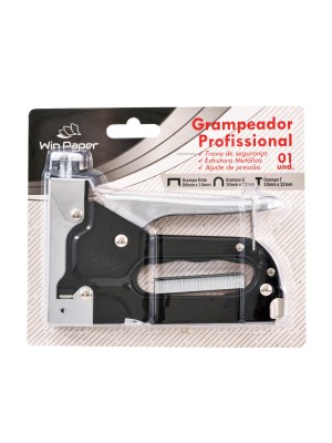 Grampeador Profissional Metálico Win Paper com Ajuste de Pressão e Trava de Segurança – Compatível com Grampos Reto, U e T para Madeira, Tecido e Lona