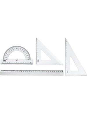 Kit Geométrico Escolar com 4 Peças Transparente – Régua 30cm, Esquadro 45°, Esquadro 60° e Transferidor 180° para Estudantes, Arquitetos e Desenho Téc