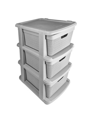 Gaveteiro de Chão Juta 3 Gavetas 15L Organizador Multiuso com Cesto Plástico