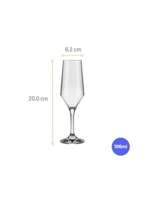 Taça Champagne Buffet 186ml – Vidro Transparente Premium, Modelo Flute Elegante para Espumante, Champagne, Prosecco e Drinks, Ideal para Eventos