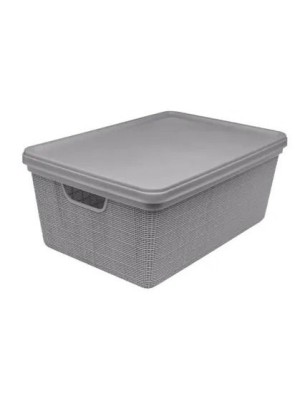 Caixa Organizadora Juta 15L Cinza com Tampa Caixa Plástica Grande e Decorativa para Organização de Quarto, Closet, Banheiro, Lavanderia e Escritório 