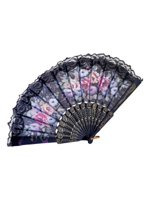 Leque Decorativo Colorido com Renda 22,5cm Portátil e Elegante